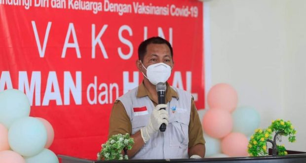 Kepala Dinas Kesehatan Bolmut, dr. Jusnan. C. Mokoginta, MARS, saat menyampaikan sambutannya pada pencanangan Vaksinasi