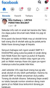 Postingan NH di akun facebooknya terkait ditemukannya adik Zefanya di Desa Binjeita